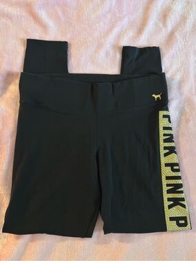 VS PINK Black and Gold Studded Low Rise Skinny Yoga Pants Leggings Size Large